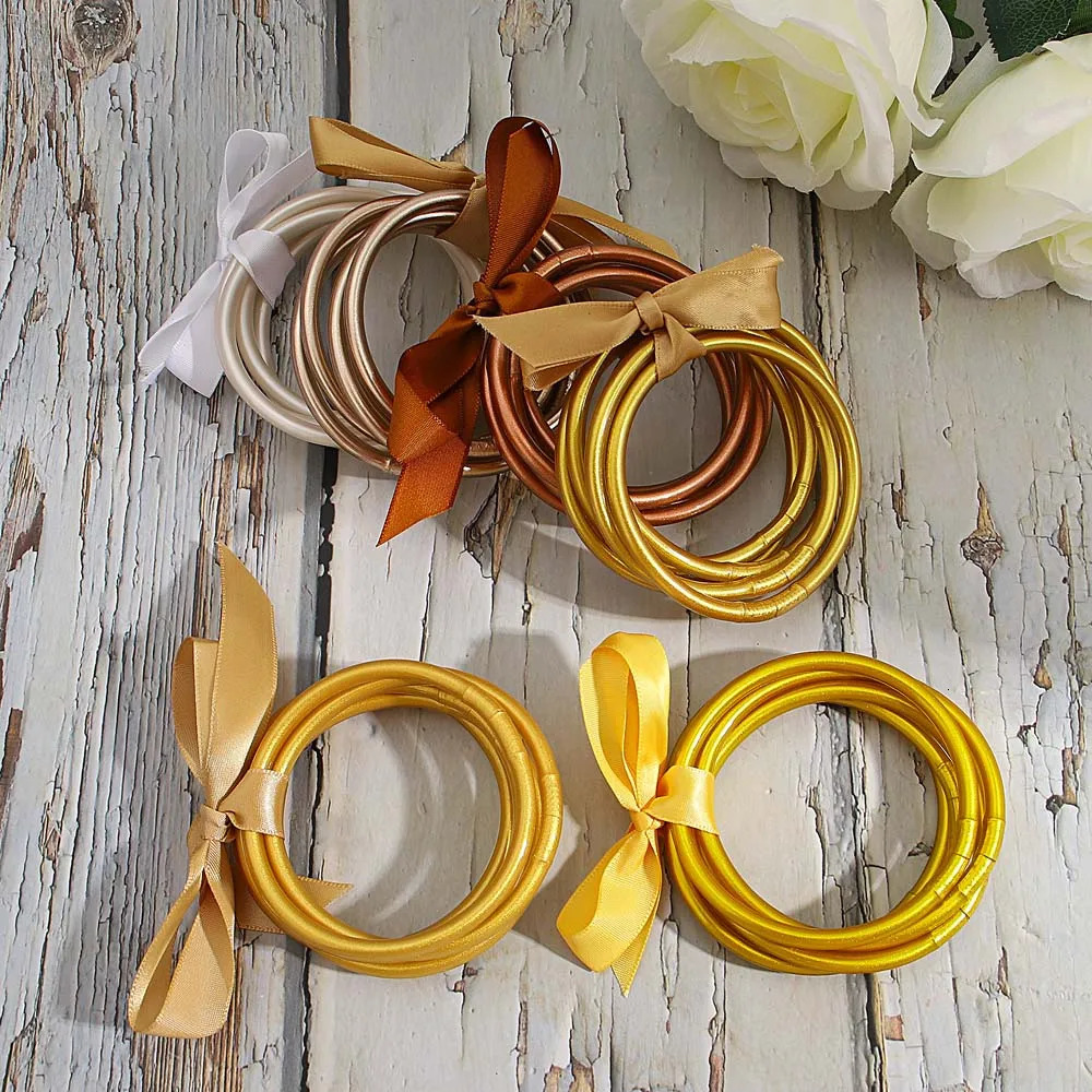 ALLYES Colorful Bowknot Glitter Filled Jelly Silicone Bangle Lightweight Buddhist Rush Temple Bracelets for Women Shiny Jewelry 240407