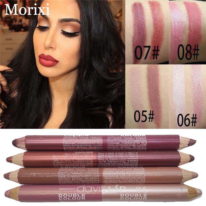 e Pencil HOT Lipliner Double color Nude waterproof Glitter Shimmer Metallic matte Lip Liner beauty lip contour HF