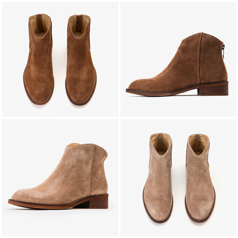 BeauToday Ankle Boots Women Top Quality Cow Suede Zip Autumn Fashion Lady Genuine Leather Shoes Flat Heel Handmade FS03274