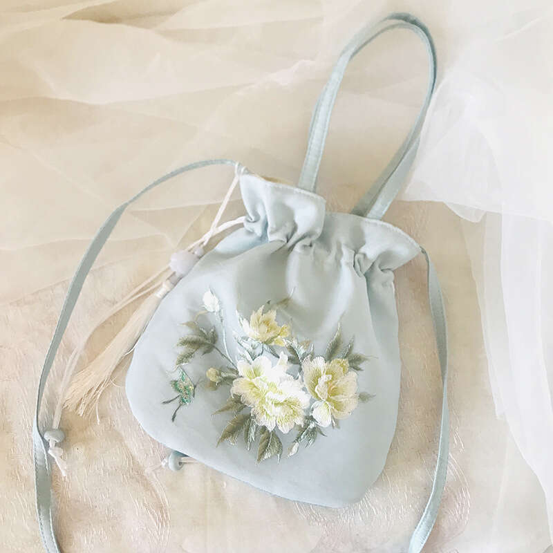 Yun Zhiqi Tassel Chinoiserie Han Costume Accessories Suzhou Embroidery Rounded Drawstring Handheld Oblique Straddle Mobile Phone Bag