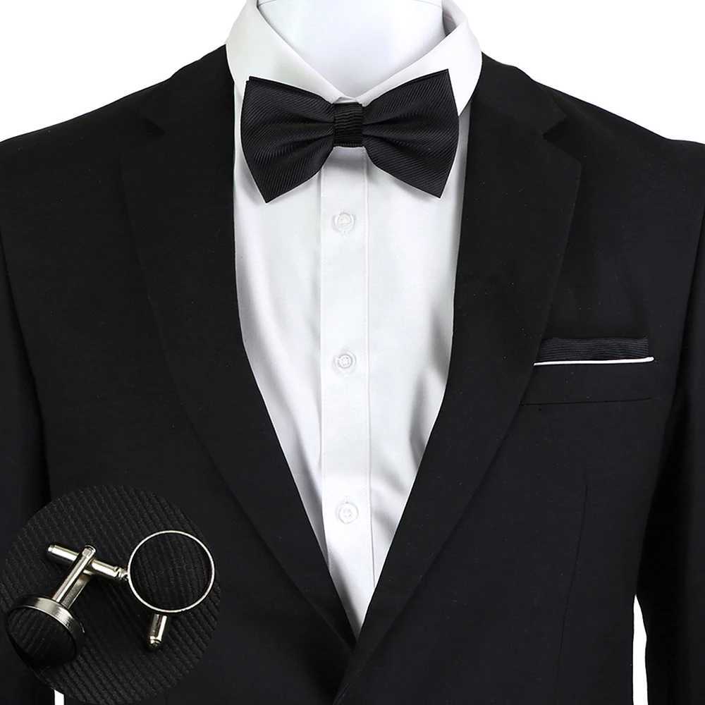 Men Ties Set Solid Color Bowtie Cravat Cufflinks Handkerchief Fashion Butterfly Party Wedding Bow Ties For Men Shirt AccoriesX241109