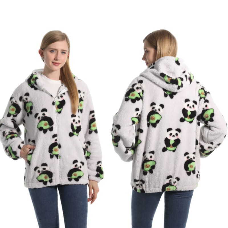 Designer women's outerwear, comfortable cotton fleece with multiple prints, fashionable casual hooded sweatshirt