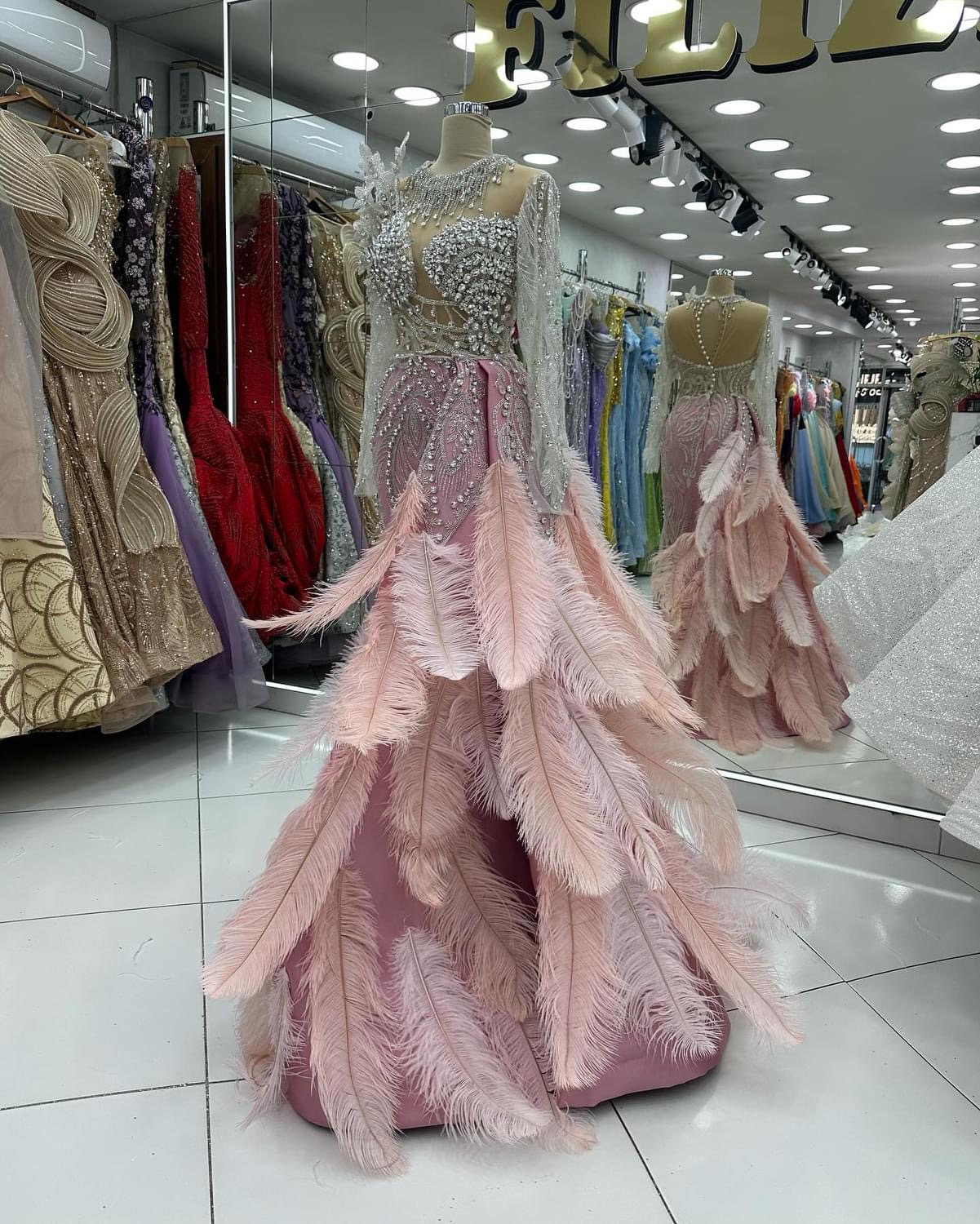 2024 Plus Size Pink Mermaid Prom Dresses For Special Occasions Florals Rhinestones Feather Evening Party Birthday Gowns Dress For Women Vestidos de no