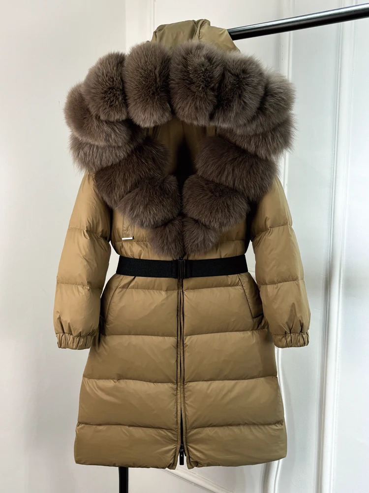 Janveny Natural Thick Warm 90% White Duck Down Jacket Long Winter Jacket Womens True Big Fox Fur Collar Loose Puffer Parka 241108