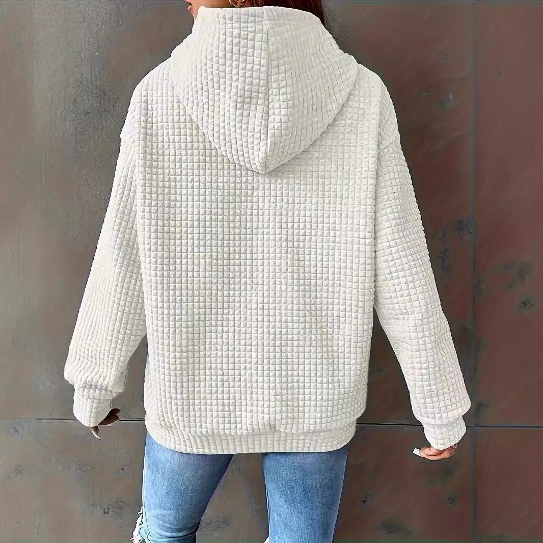 Designer's new autumn and winter solid color hooded drawstring fashionable long sleeved women's hoodie loose fit