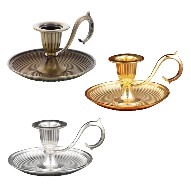 2025 Taper Candle Holder with Handle Single Head Candlelight Stand Retro Candlestick for Dining Home Table DecorationHandle Metal H260310