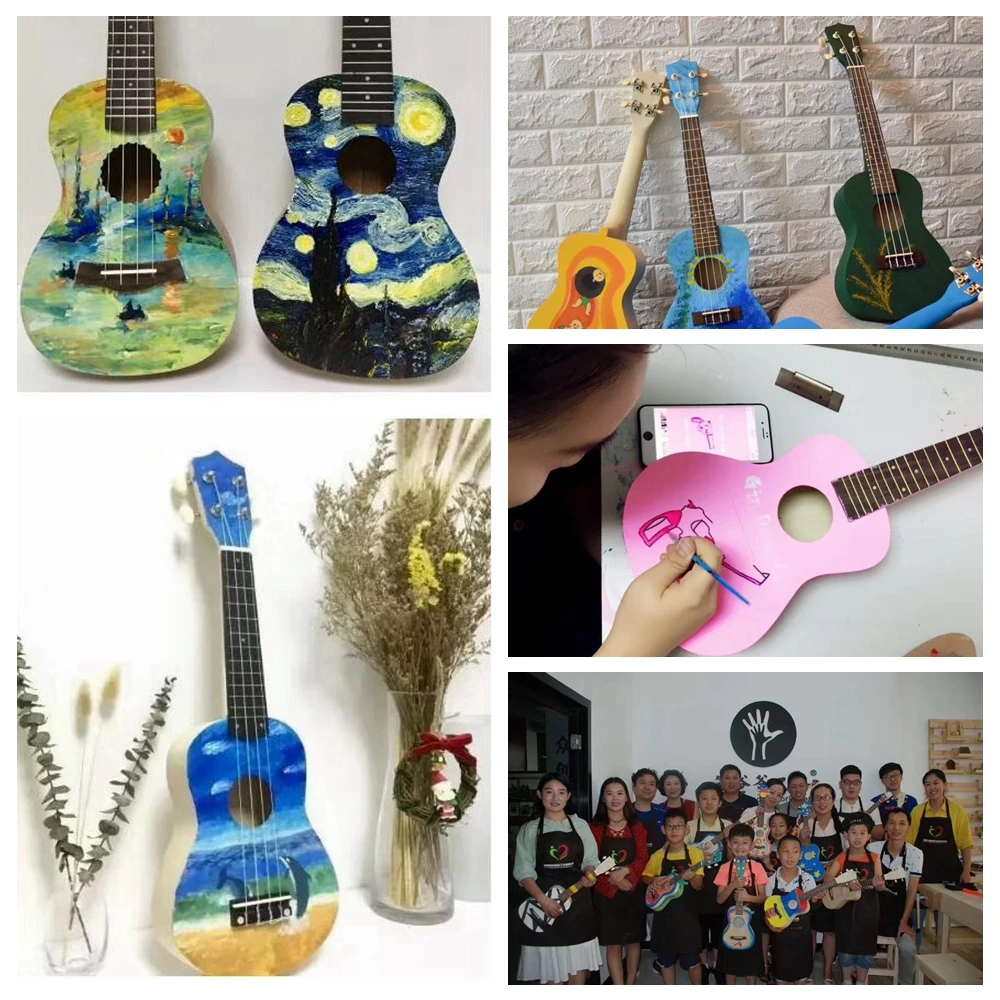 DIY Ukulele 21 Inch Kit Deer Sound Hole Basswood Soprano Hawaii Guitar Handwork Painting for Parents-child Campaign
