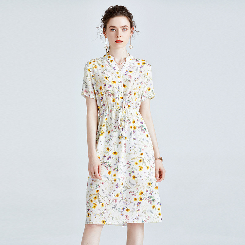 N.F409M90 Customization Silk Women's Autumn Dress High Quality Printed Slim Fit Silkworm Skirt Multi Color
