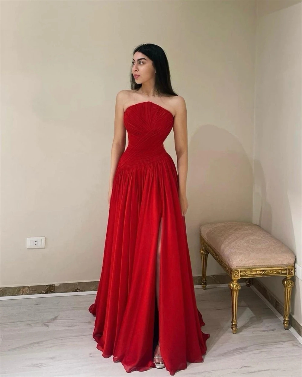 Elegant Bury Evening Dress 2024 Strapless Draped Silt A-E Chiffon Women Prom Formal Gowns Vestidos Feast Robe De Soiree
