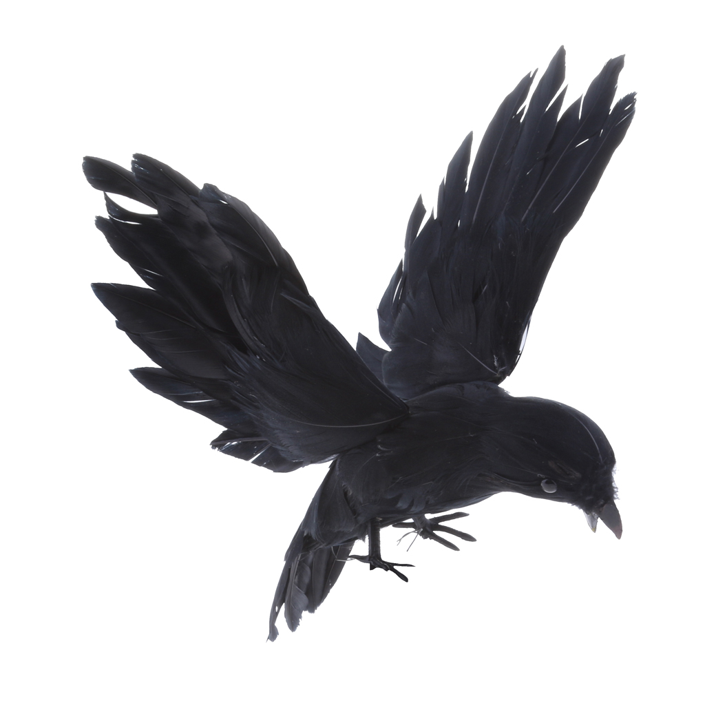 Artificial Garden Flying Crow Statue Decor for Decoy / Halloween Prop,12cm Decorative Bird Ornaments Home Garden Decor