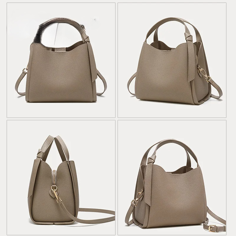 Genuine Leather Women's Handbag New Shoulder Fashion Bucket Cowhide Crossbody Bag Female Cartoon Style Zipper