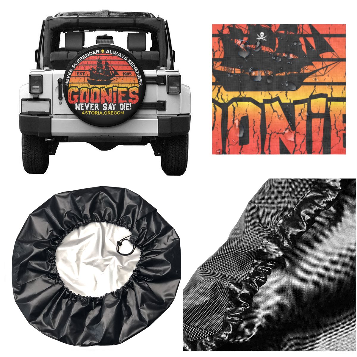 The Goonies Spare Tire Cover Bag Pouch for Suzuki Mitsubish Never Say Die Sloth Chunk Fratelli Skull Pirate Car Wheel Covers