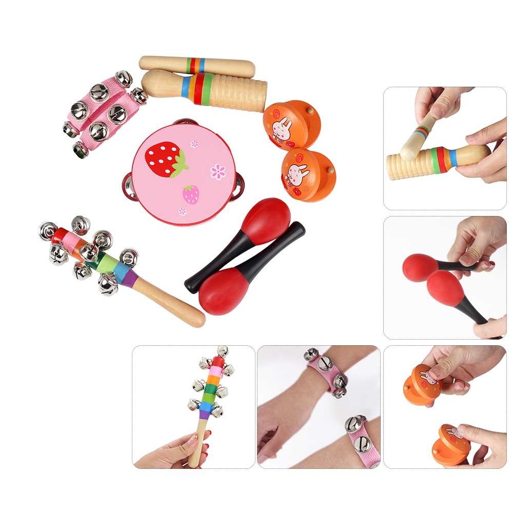 New 10pcs/set Musical Toys Orff Instruments Sets Band Rhythm Kit Including Tambourine Maracas Castanets Handbells for Kids