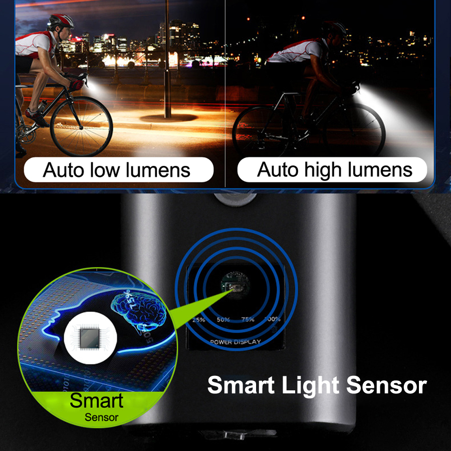 NEWBOLER Smart Bicycle Light 1800 Lumen USB Rechargeable Bike Headlight Set Flashlight Handlebar MTB Road Bike Cycling Highlight