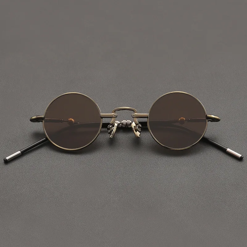 Vazrobe Round Glass Sunglasses Men Women Small Glasses Stone Lens Steampunk Goggles Brown Bronze Eyeglasses Oval Vintage Retro