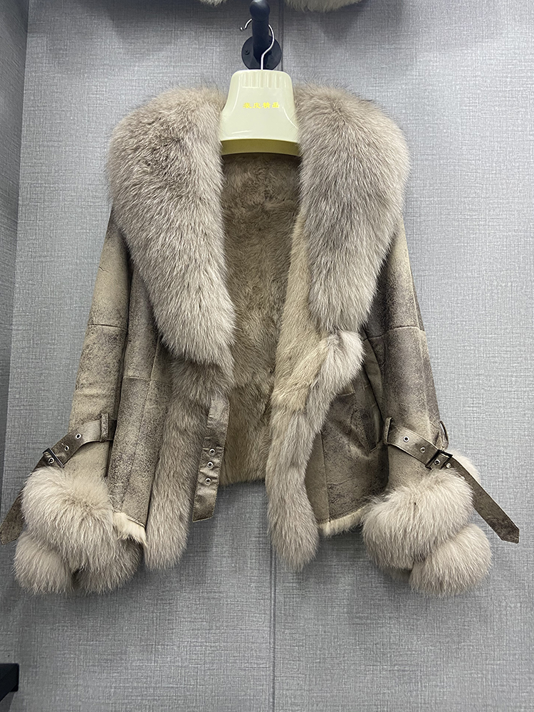 Hot Sale Women Winter Real Fox Fur Collar Coat Skin Real Rabbit Fur Inner Warm Jackets Ladies Fur Outwear