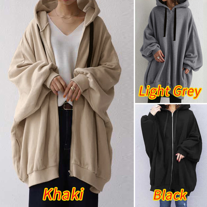 Designer's autumn and winter overseas new women's clothing sexy solid color loose hoodie fashionable hooded zipper