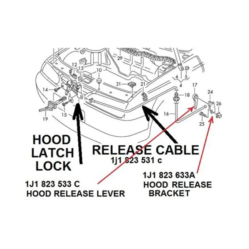 Black Hood Release Lever Grip Handle Bracket for V W Golf MK4 Beetle Polo Skoda Fabia Octavia Seat A ltea 1J1823633A 1J1823533C