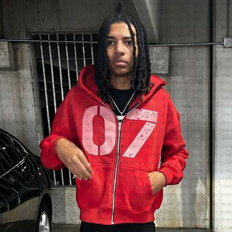 Designer fashion brand street hip-hop style hooded cardigan with digital 07 print hoodie