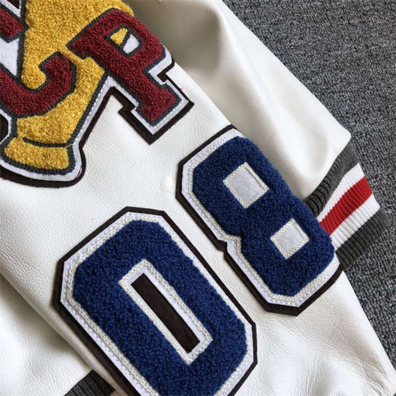Men's Spring And Autumn Baseball Uniform Men's Handsome Trendy Leather Jacket Heavy Industry Embroidery White Short Coat Ins Hot