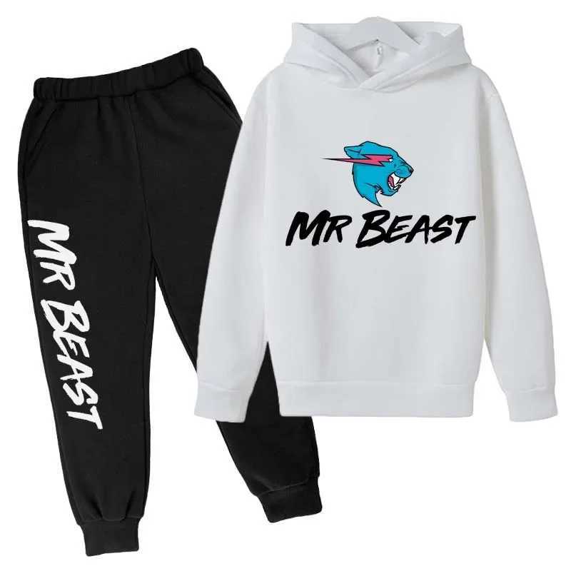 Clothing Sets Childrens Spring and Autumn Youtube Celebrity Printing 2PCS Hoodie and Pants Set 3-14 Year Old Boys and Girls Clothing Set Childrens Clo