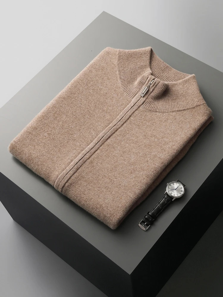 Mens Zipper Wool Cardigan Waistcoat Autumn Winter Cashmere Sweater Sleeveless Knitwear 100 Merino Vest Tops Clothing 241108