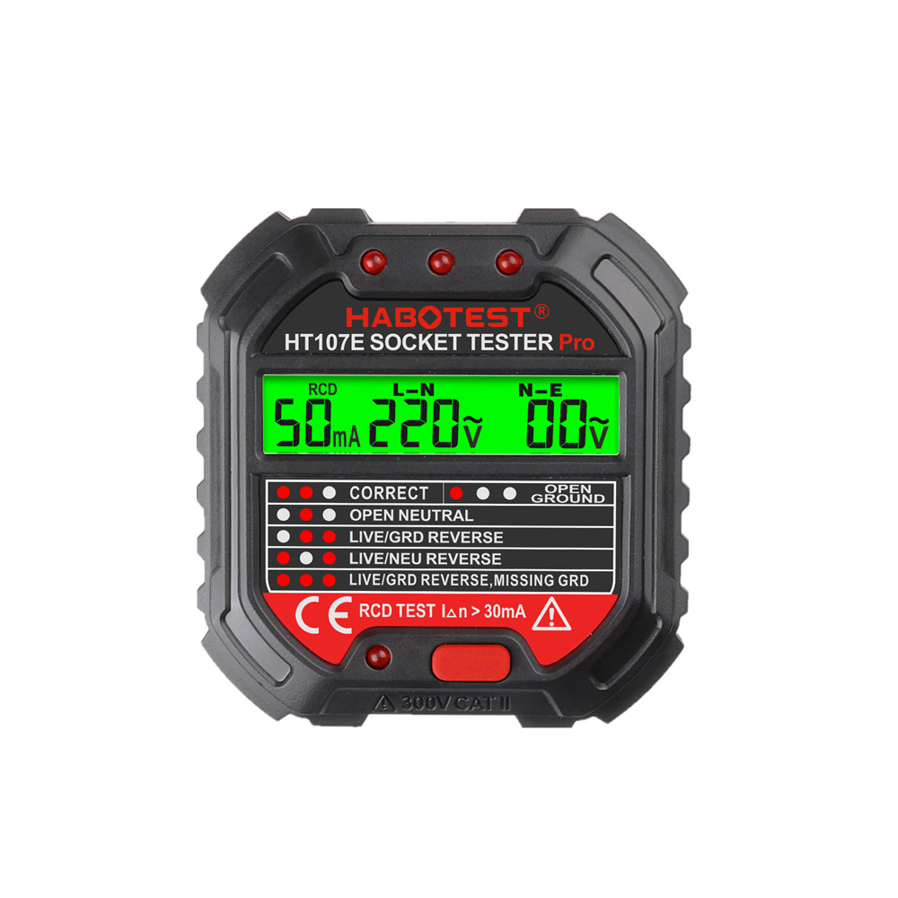 HT107 GFCI Outlet Tester with Voltage Display 90-250V Socket Tester Automatic Electric Circuit Polarity Voltage Detector HT106