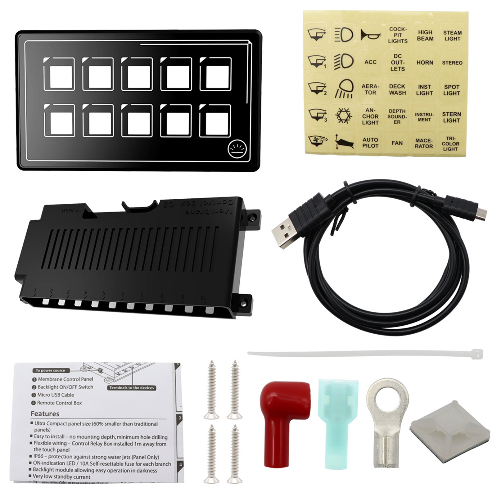 Switch Panel 12V Universal 10P Membrane Smart Bluetooth APP Control IP67 Waterproof LED Light Display for Car Boat