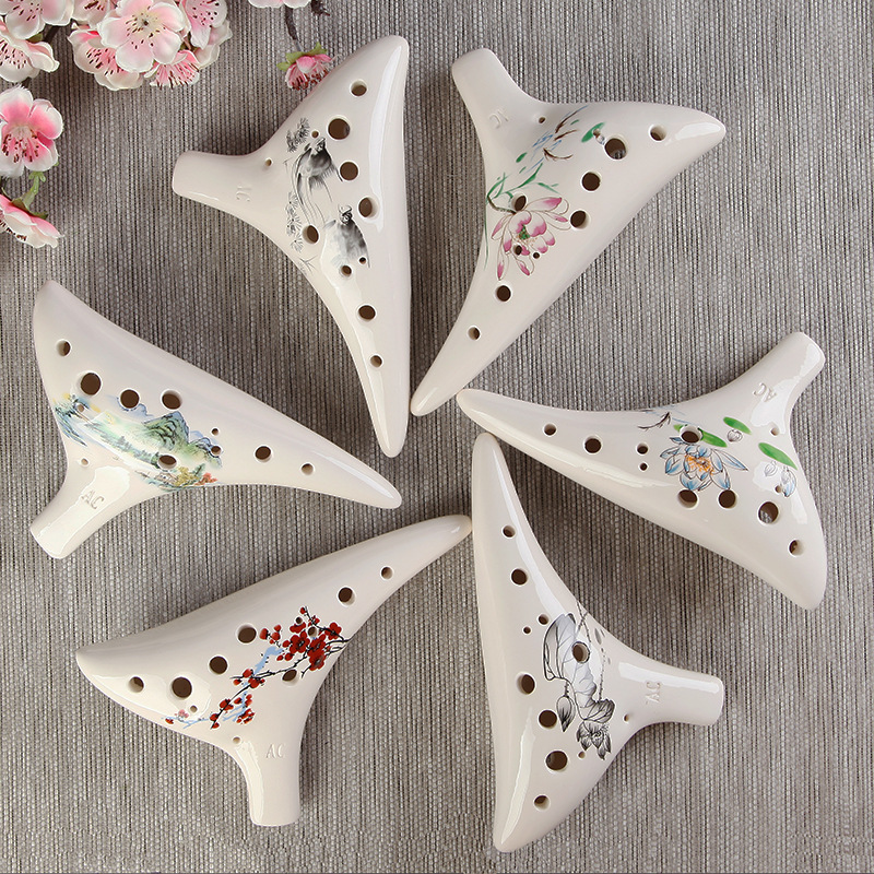 Alto C Ocarina With White Flower Element Music Instrument Chinese 2025 High Quality Woodwind Easy To Learn new 12 Holes