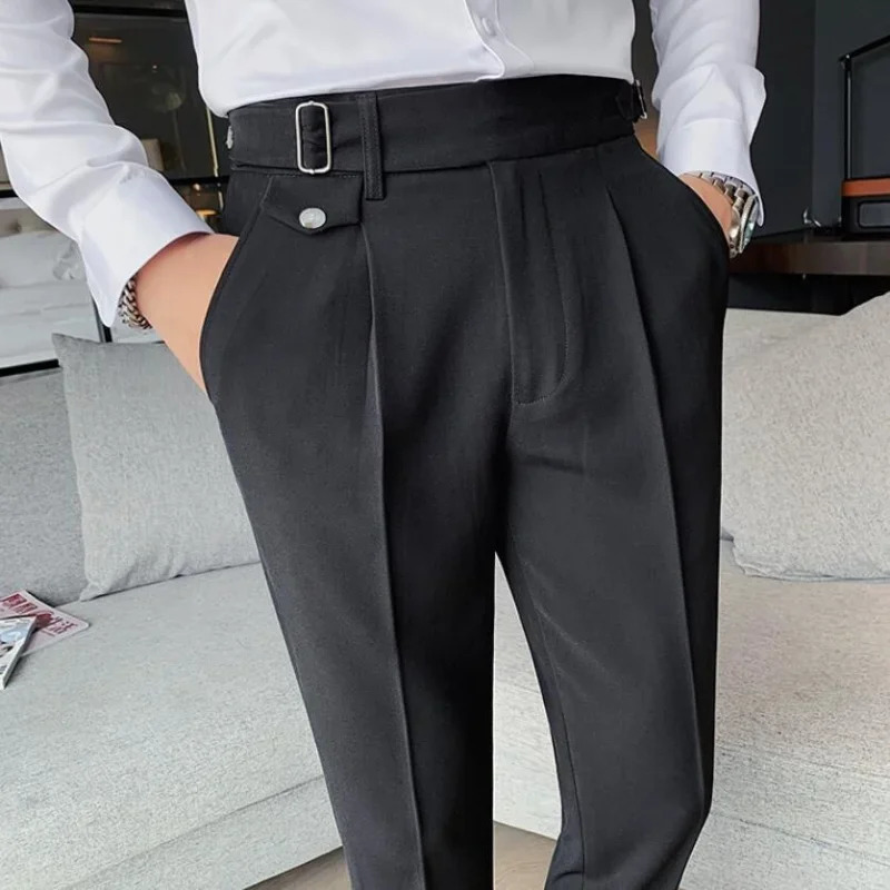 Men Suit Pants 2023 British Style Business Casual Solid Slim Fit Straight Dress for Formal Trousers Clothing 240326
