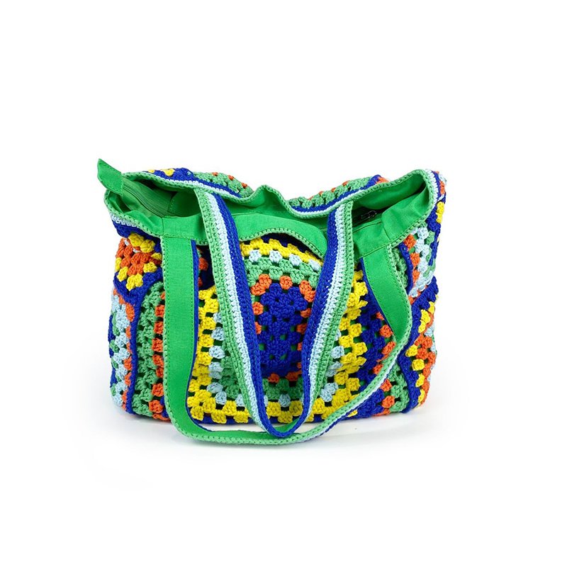 Knitted Bohemian Colorful Shoulder Beach Women Handbag Weekend Travel Large Capacity Tote Knitting Shopping Bag High Quality
