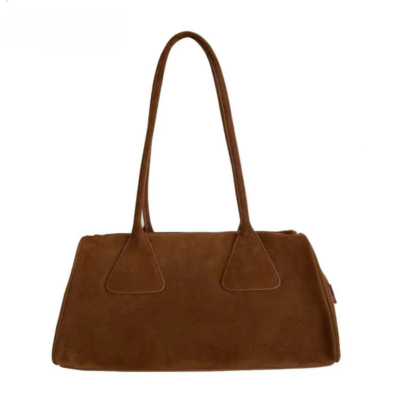 New Ins Chic Niche Stylish Pillow Bowg Tote Large Real Suede Cow Leather Women Shoulder Bag Long Handle Winter Handbag Suede Zipper Style BagVoyage
