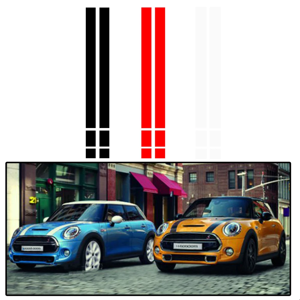 2Pcs Black White Red Vinyl Car Bonnet Stripes Hood Sticker Cover Decal dWm2754536 Fit For BMW MINI Cooper R50 R53 R56 R55