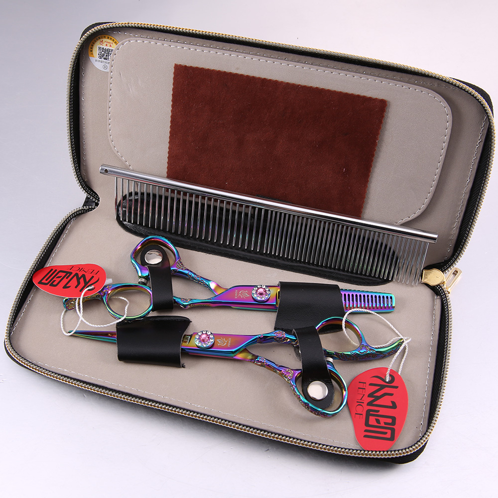 Fenice 6 inch Professional Purple Pet Dog Grooming Scissors Set Cutting&Thinning Shears Set Animal Haircut Scissors Kit