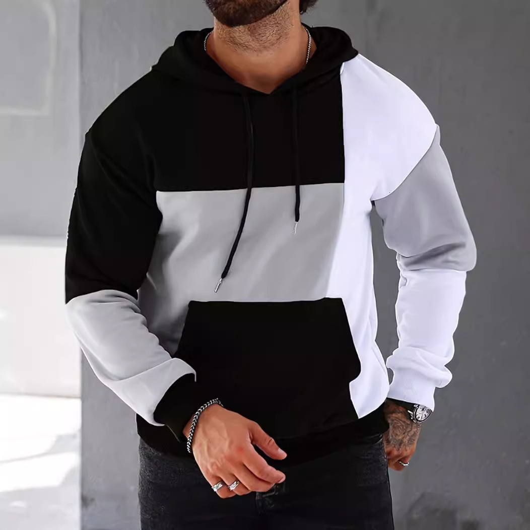 Designer 3D hooded sweatshirt with color blocked pattern for men, original factory