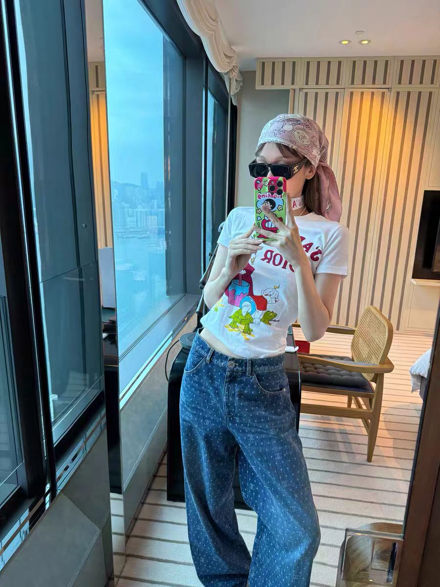 Retro Printed Short Slve Slim Fit T-Shirt for Women - Round Neck Versatile Casual 2024 Style y250528DH1A
