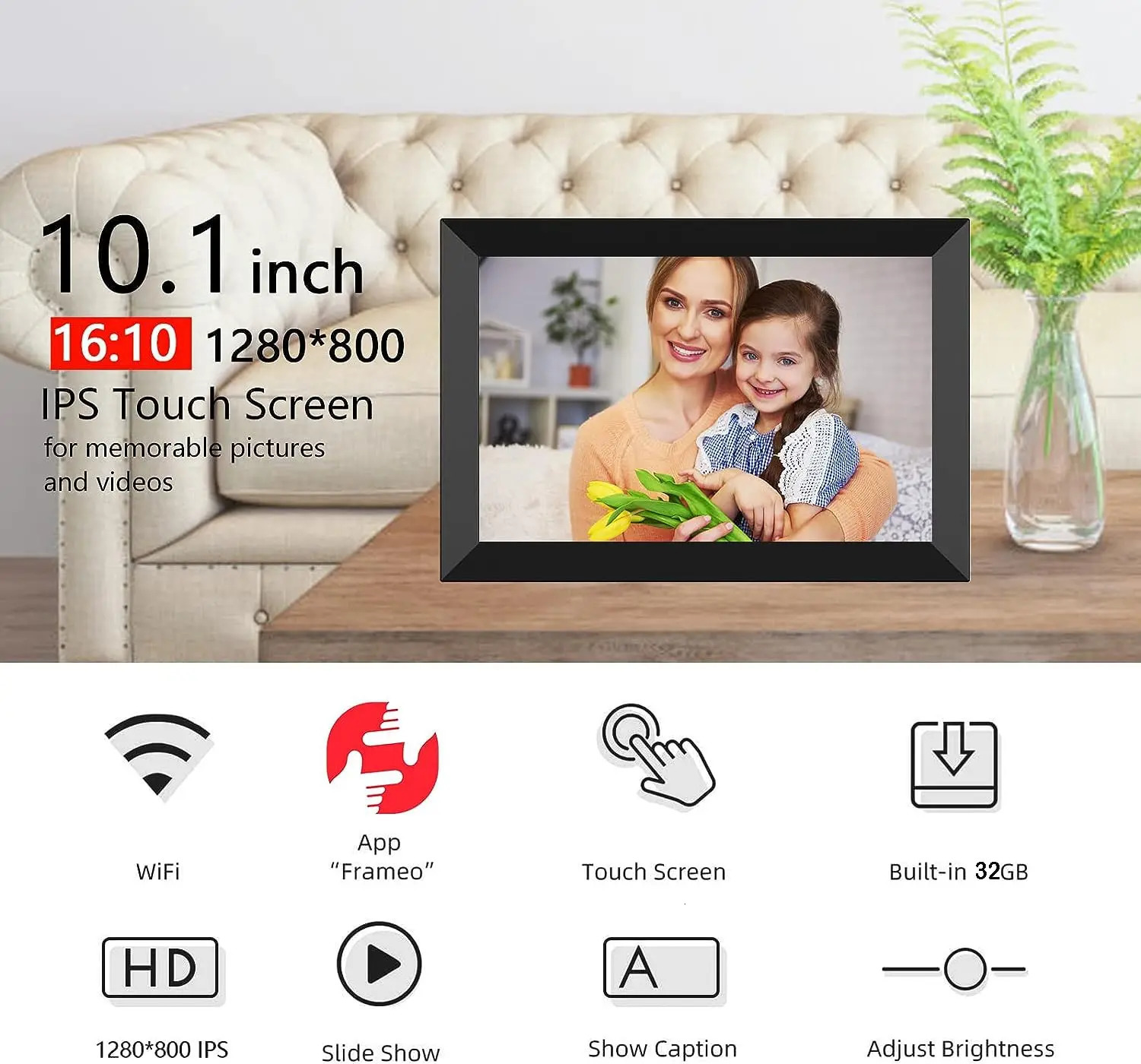 FRAMEO 101 Inch Smart WiFi Digital Po Frame 1280x800 IPS LCD Touch Screen Built in 32GB Memory Good Gift 240401