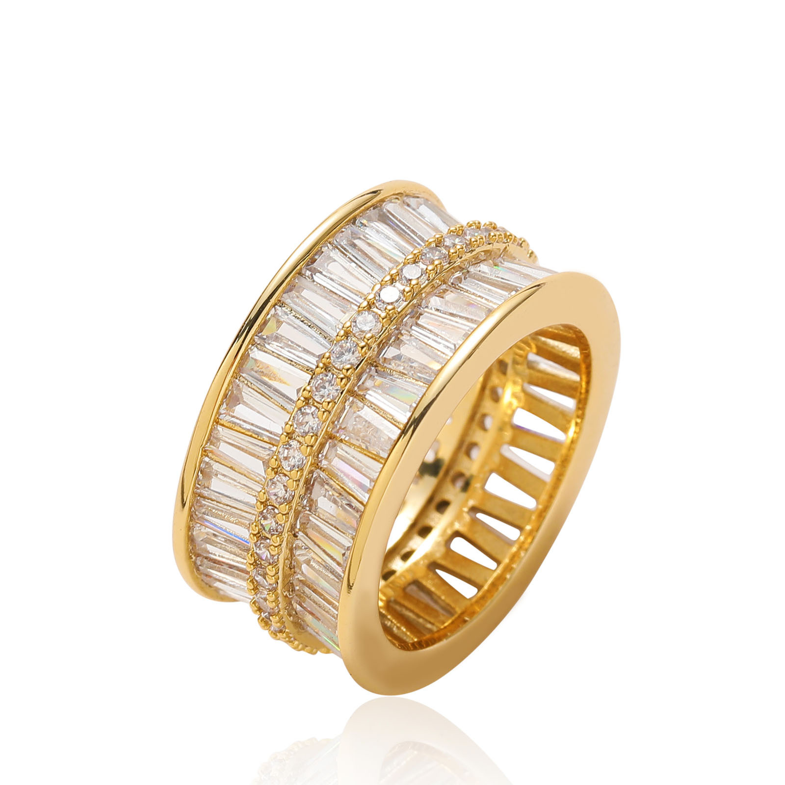 Hip Hop TopBling Double Rows T Zircon Ring 18K Real Gold Plated Men Women Jewelry Gifts