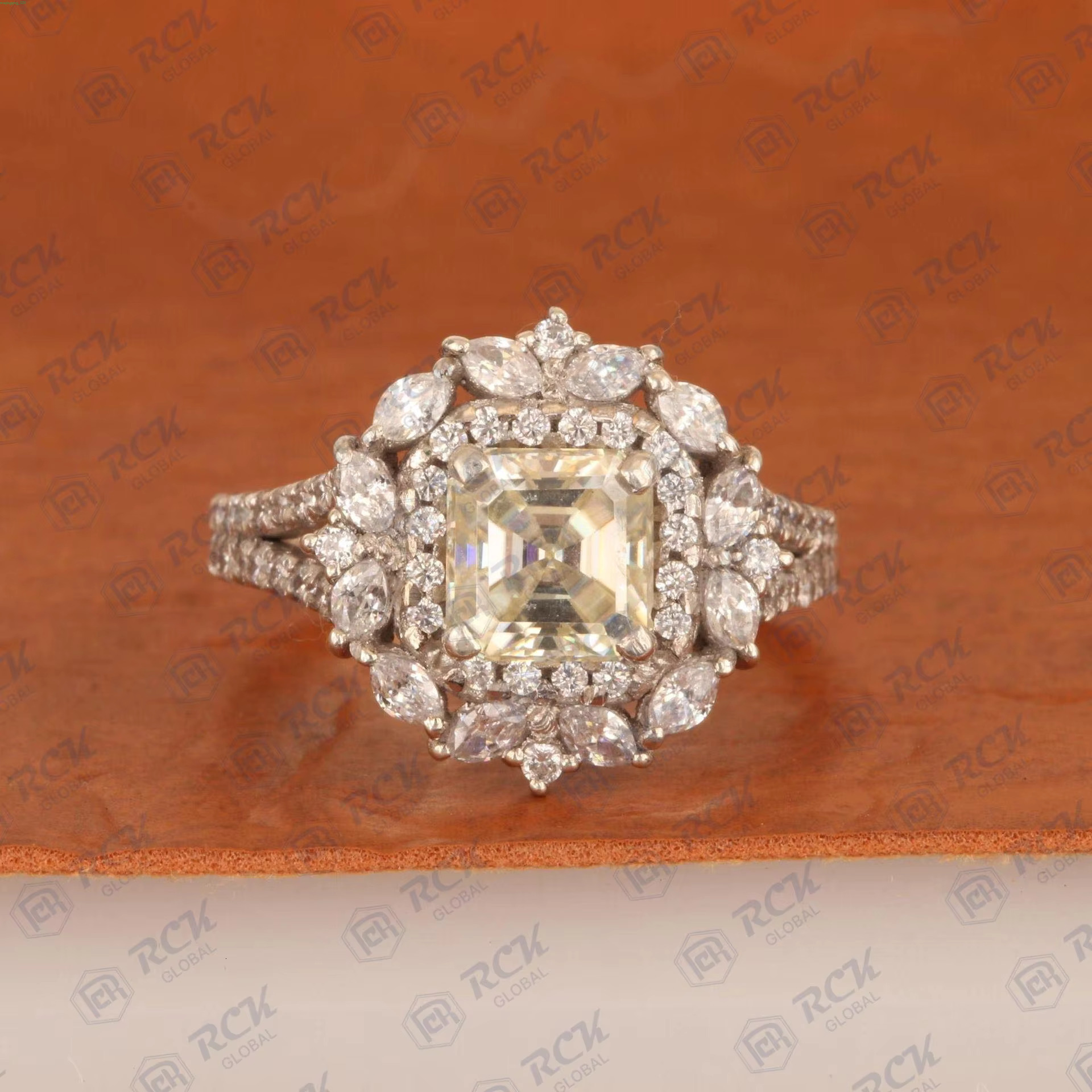 2.80 TCW Asscher Cut Art Deco Moissanite Ring for Women Elegant Anniversary Gift Promise Wedding Bridal Jewelry Pearl Main Stone gorgeous