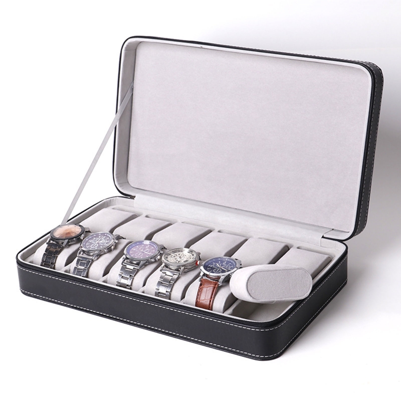PU Leather Watch Box Practical Watches Display Case Jewelry Storage Organizer with Lock/Zipper for Women Men Gift Supplies