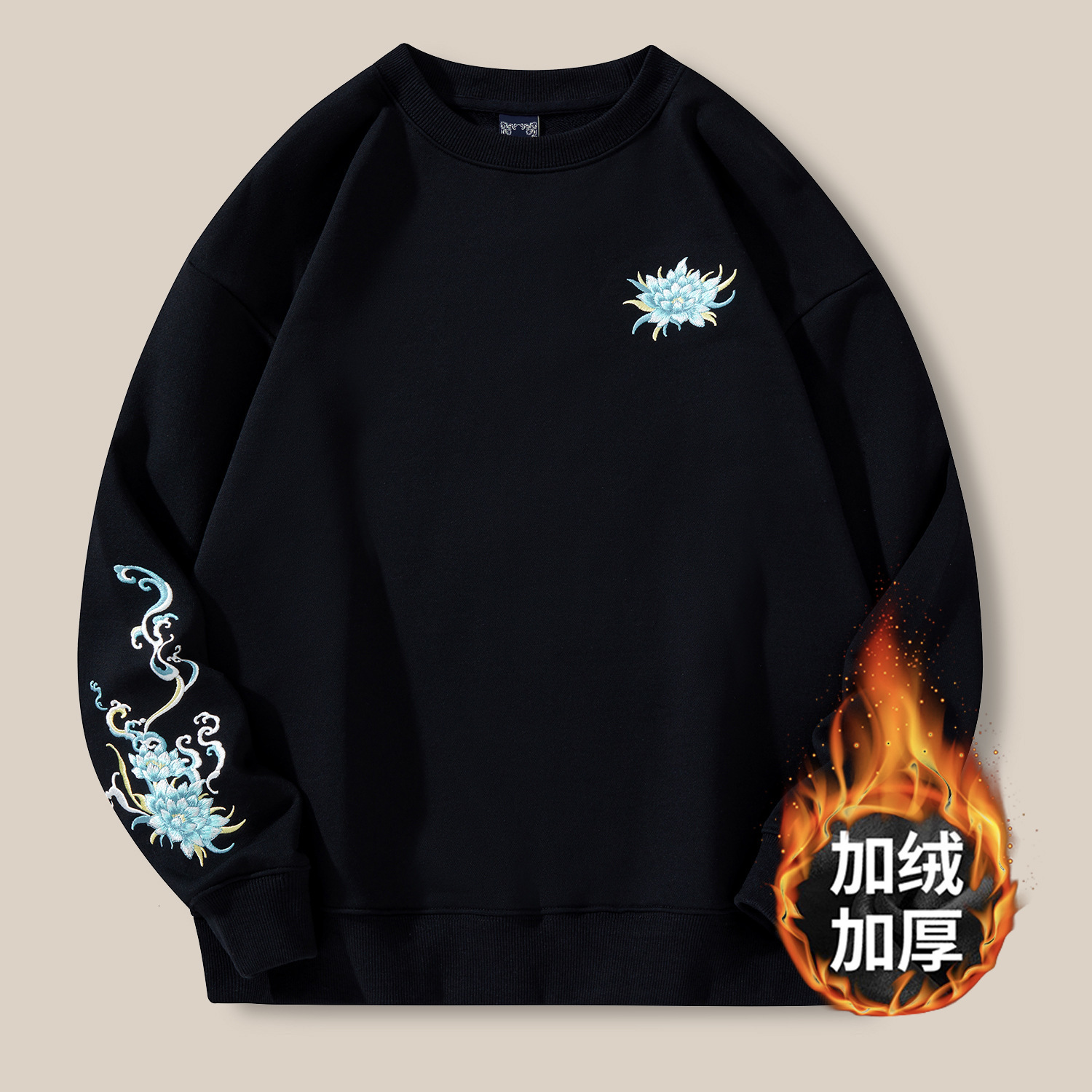 Designer's new style sweater, men's plush coat, China-Chic Kirin embroidery top, cotton loose fashion brand large round neck shirt, men