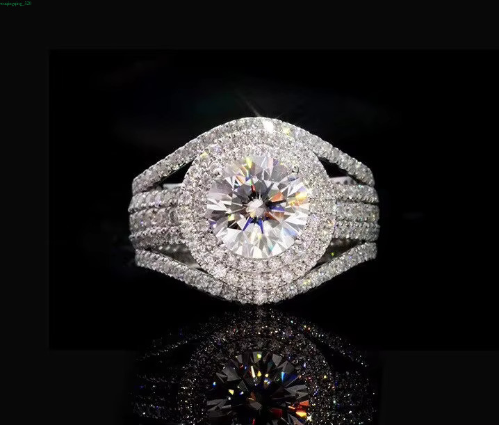 By Ritzin Inc Moissanite Ring Set Wedding Rings Original for Womens Women's Sterg Sier Round Adjustable Zirconia 6.5 Mm gorgeous