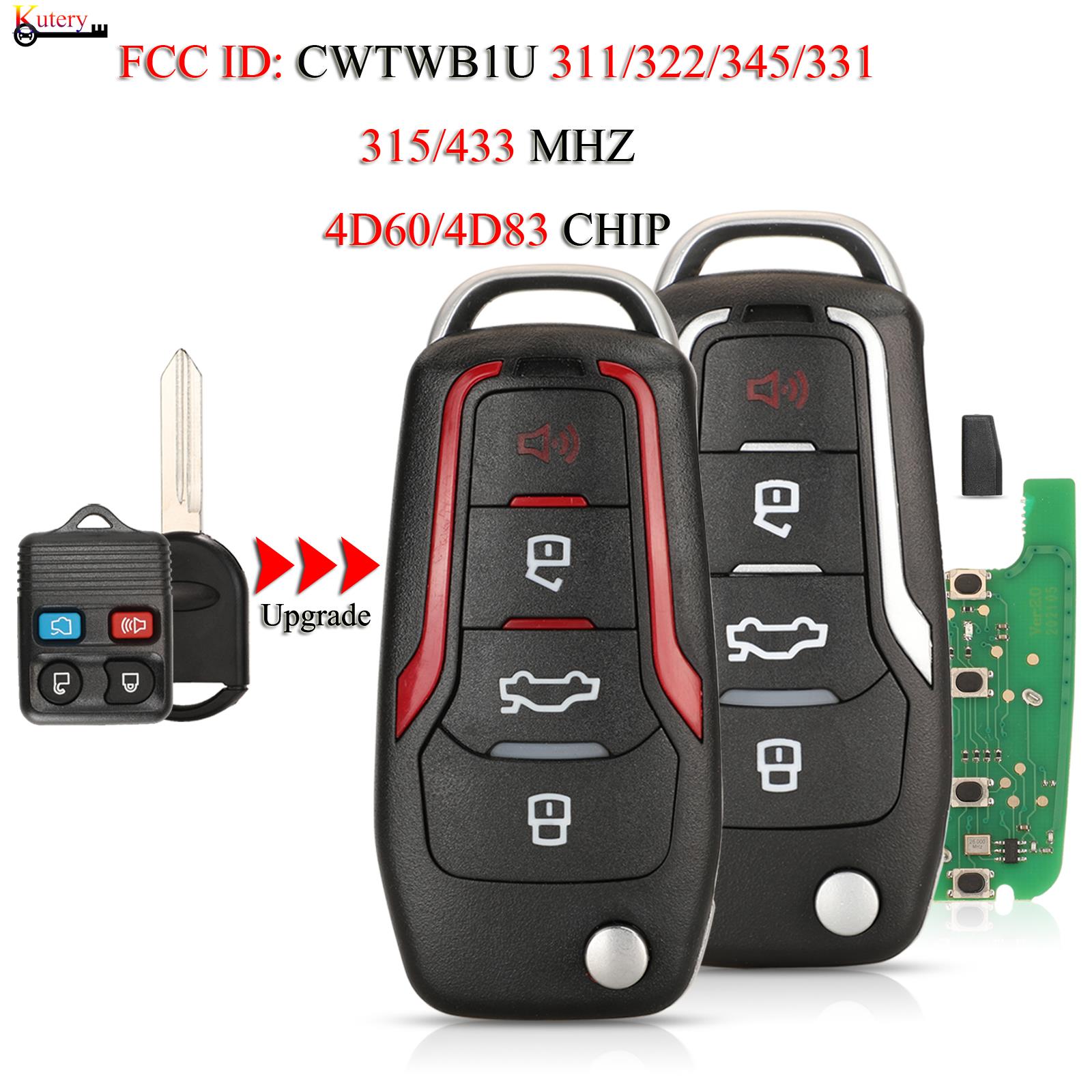 jingyuqin Upgrade Remote Smart Key For Ford Escape Explorer Focus Ranger new 2025 Mustang Lincoln 315/433Mhz 4D60/4D63 Chip CWTWB1U345
