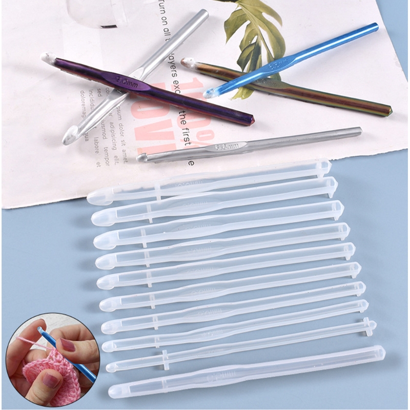 Crochet Hook Crystal Epoxy Resin Mold DIY Knitting Sweaters Tool Silicone Mould F3MD