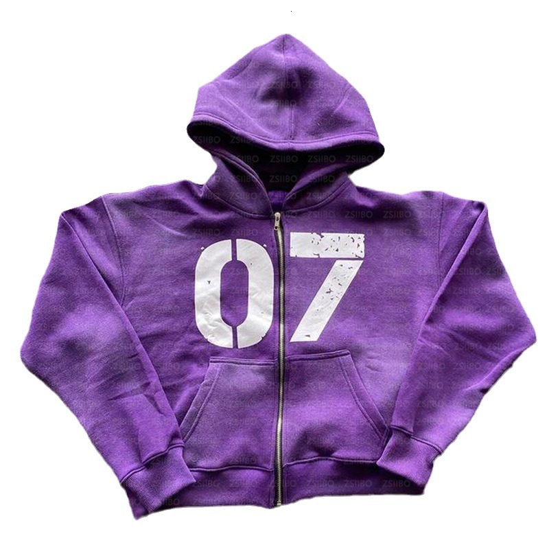 Designer fashion brand street hip-hop style hooded cardigan with digital 07 print hoodie