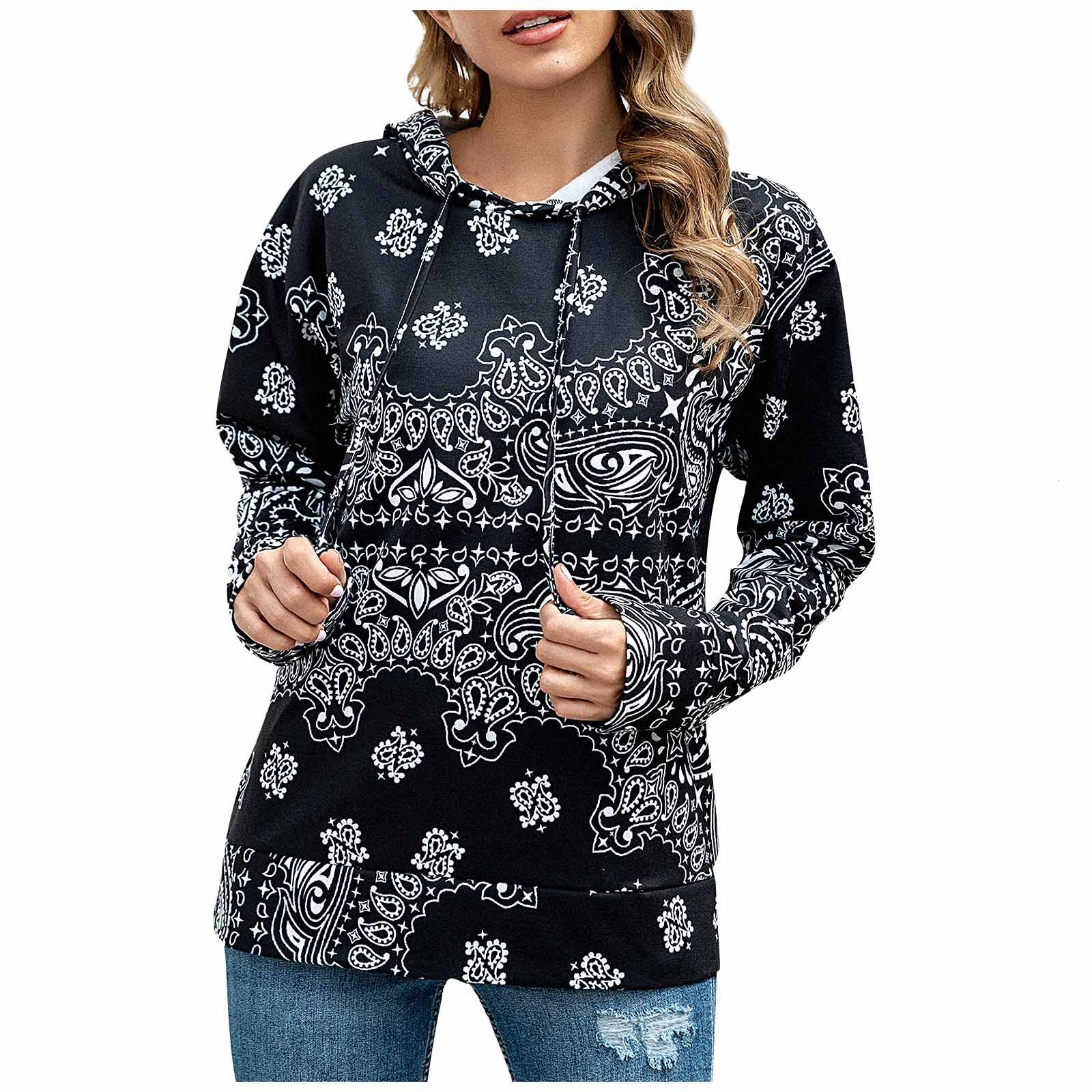 Designer's personalized Bohemian style printed top, fashionable women's hooded and velvet sweatshirt