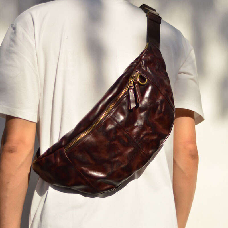 New Leather Men's Single Shoulder Crossbody Bag To Do Old Pleated Head Layer Cowhide Large Capacity Fashion Brand All Matc