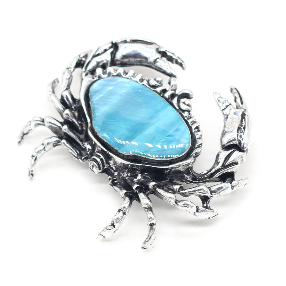 Natural Shell Brooch Crab Shape Abalone White Shell Pins Pendant Charm for DIY Jewelry Making Jewelry Gift Size 40x48mm