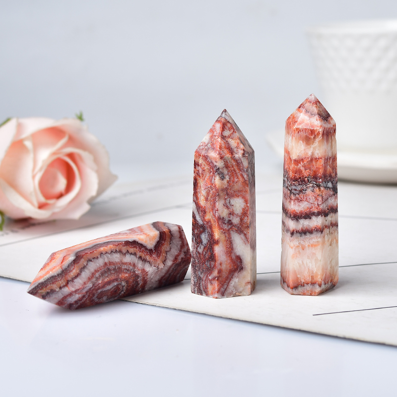 Natural Crystal Polished Pork Stone Point Healing Stone Hexagonal Prisms 50-80mm Obelisk Wand Treatment Stone DIY Gift