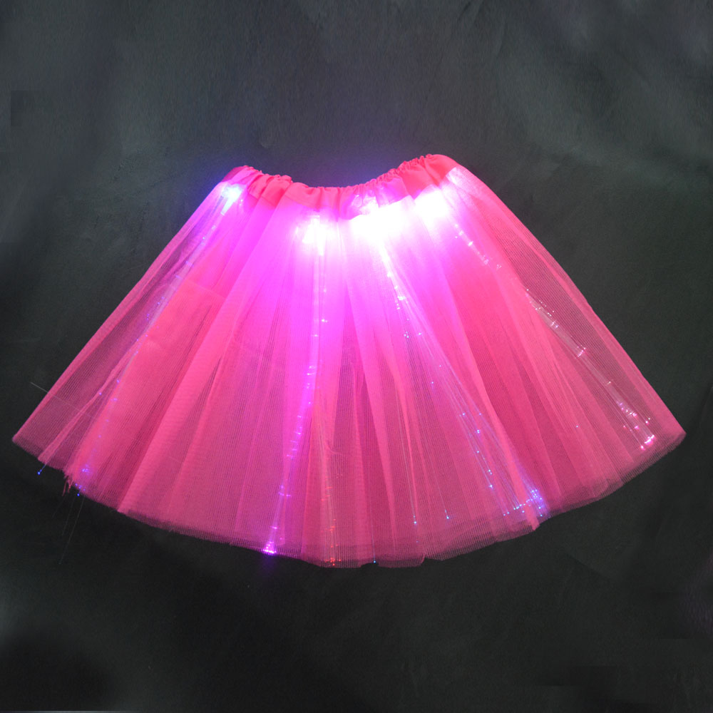 Women Girl LED Light Up Tulle Optical Fiber Tutu Skirt Luminous Fairy Costume Birthday Gift Glow Party Halloween